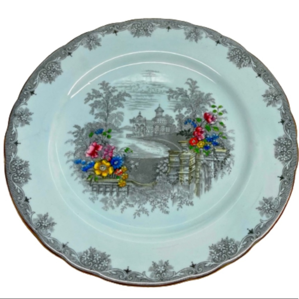 Aynsley Queens Garden Blue Enameled Scalloped salad plate vintage. - Picture 5 of 13